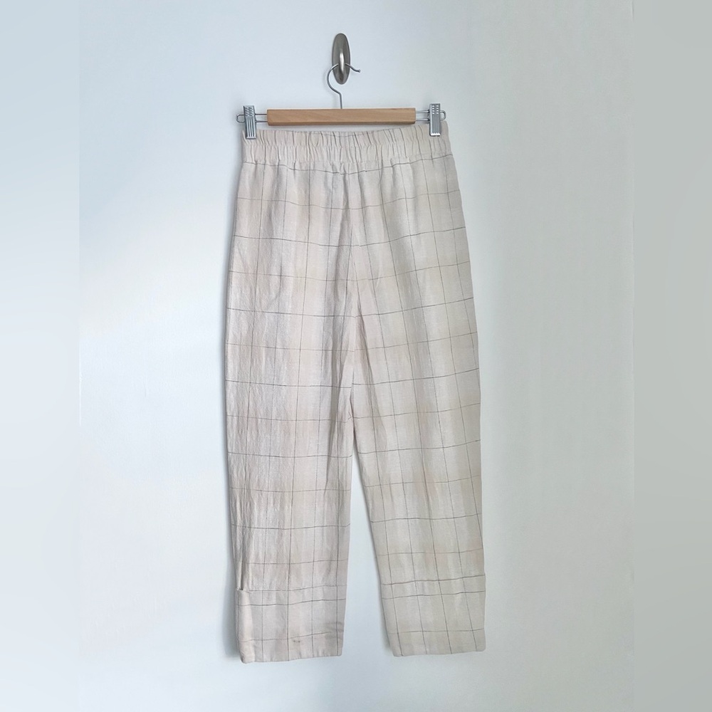 Zara Cropped Mid-Rise Linen Pants in Beige